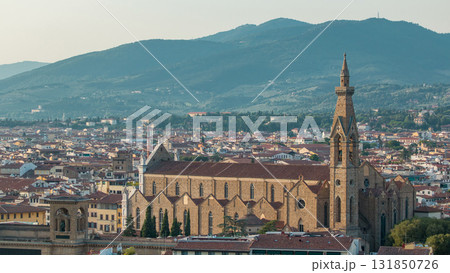 Florence aerial cityscape view timelapse from Michelangelo square on the old town with Santa Croce church in Italy 131850726