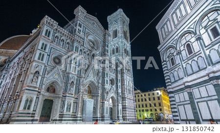 Basilica di Santa Maria del Fiore in Florence at night timelapse hyperlapse Basilica di Santa Maria del Fiore in Florence at night timelapse hyperlapse 131850742