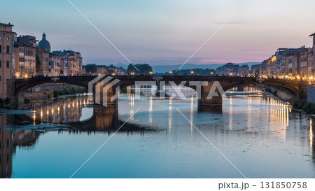Ponte Santa Trinita Holy Trinity Bridge day to night timelapse over River Arno in Florence Ponte Santa Trinita Holy Trinity Bridge day to night timelapse over River Arno in Florence 131850758