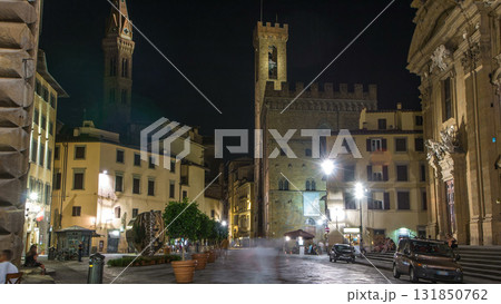 Catholic Church Complesso di San Firenze timelapse in the square Piazza di S. Firenze at night. Florence, Tuscany, Italy. 131850762