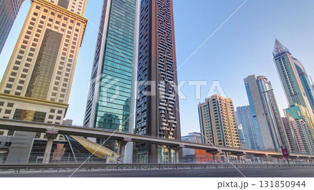 Skyscrapers at the Sheikh Zayed Road in Dubai timelapse hyperlapse 131850944