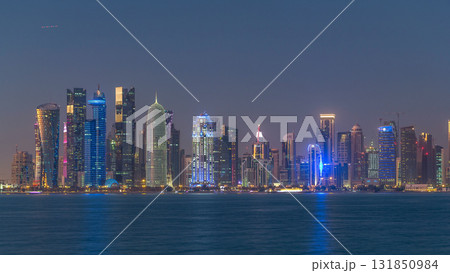 Doha downtown skyline day to night timelapse, Qatar, Middle East Doha downtown skyline day to night timelapse, Qatar, Middle East 131850984