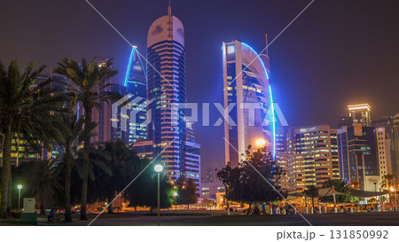 The high-rise district of Doha night timelapse 131850992