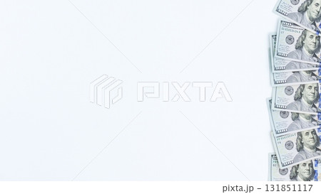 Financial Success Concept With Hundred Dollar Bills Bordering White Space for Text Placement. 131851117