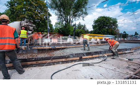 Road construction site with tram tracks repair and maintenance timelapse hyperlapse. Road construction site with tram tracks repair and maintenance timelapse hyperlapse. 131851131