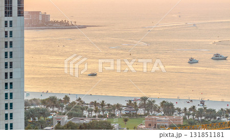Sunset view of beach on JBR timelapse - Jumeirah Beach Residence in Dubai, United Arab Emirates 131851181