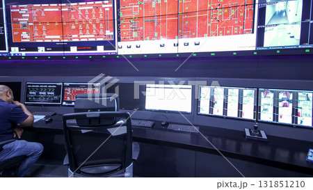 Operators working in a data center system control room offices timelapse hyperlapse. Operators working in a data center system control room offices timelapse hyperlapse. 131851210
