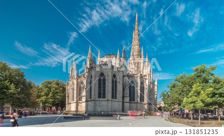 Cathedrale Saint-Andre de Bordeaux timelapse hyperlapse with twin spires. France 131851235