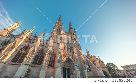 Cathedrale Saint-Andre de Bordeaux timelapse hyperlapse with twin spires. France 131851240