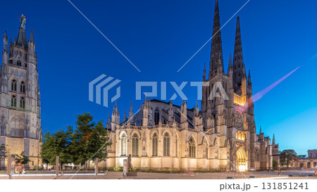 Cathedrale Saint-Andre de Bordeaux day to night timelapse hyperlapse with twin spires. France Cathedrale Saint-Andre de Bordeaux day to night timelapse hyperlapse with twin spires. France 131851241