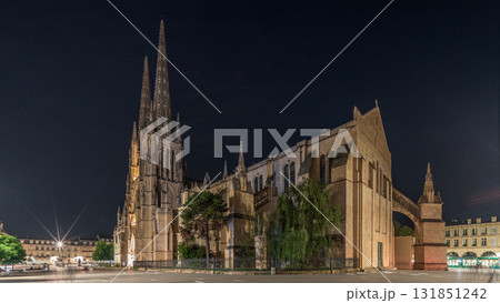 Cathedrale Saint-Andre de Bordeaux night timelapse hyperlapse with twin spires. France 131851242