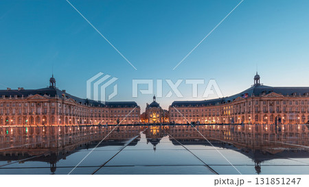 Place de la Bourse and Miroir d'eau day to night timelapse in Bordeaux, France 131851247