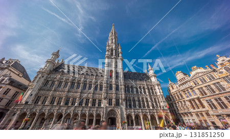 Timelapse hyperlapse of Town Hall on the Grand Place in Brussels, Belgium. Timelapse hyperlapse of Town Hall on the Grand Place in Brussels, Belgium. 131851250
