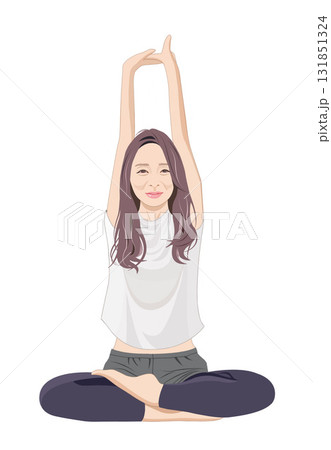 ヨガをする五十代女性イラスト 131851324