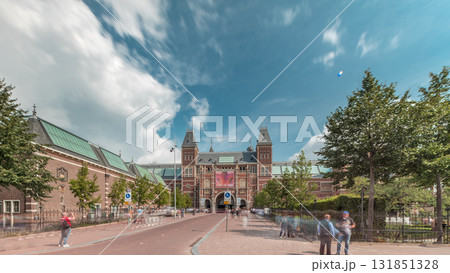 Hyperlapse of the Rijksmuseum, a famous tourist attraction in Museum Square, Amsterdam. Netherlands 131851328