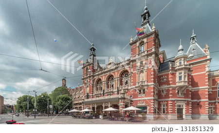 Hyperlapse of the International Theater Amsterdam with people walking on Leidseplein. Netherlands Hyperlapse of the International Theater Amsterdam with people walking on Leidseplein. Netherlands 131851329