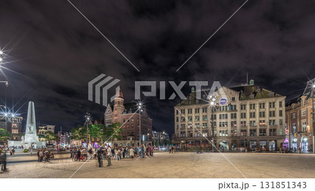 The Dam square in Amsterdam night timelapse hyperlapse, The Netherlands. 131851343