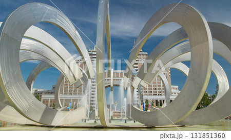 Fountain Horseshoe and Wheel in Square of love timelapse hyperlapse. Astana, Kazakhstan Fountain Horseshoe and Wheel in Square of love timelapse hyperlapse. Astana, Kazakhstan 131851360