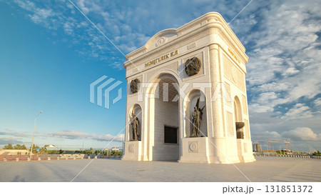 Triumphal arch timelapse hyperlapse and the central part of the city in Astana, Kazakhstan. Triumphal arch timelapse hyperlapse and the central part of the city in Astana, Kazakhstan. 131851372