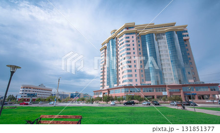 Modern buildings in city Atyrau timelapse hyperlapse. Modern buildings in city Atyrau timelapse hyperlapse. 131851377