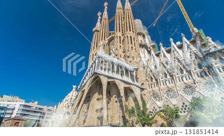 Sagrada Familia, a large Roman Catholic church in Barcelona, Spain timelapse hyperlapse 131851414