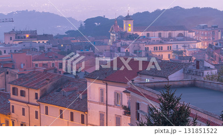 Duomo di San Pancrazio Martire after sunset in beautiful town of Albano Laziale day to night timelapse, Italy Duomo di San Pancrazio Martire after sunset in beautiful town of Albano Laziale day to night timelapse, Italy 131851522