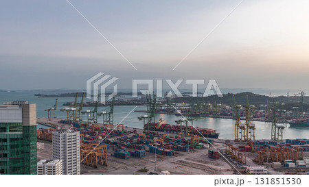 Commercial port of Singapore aerial day to night timelapse. Commercial port of Singapore aerial day to night timelapse. 131851530