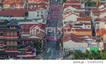 Aerial view of Chinatown with red roofs timelapse, Singapore Aerial view of Chinatown with red roofs timelapse, Singapore 131851532