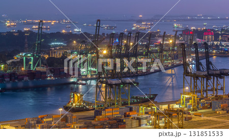 Commercial port of Singapore aerial day to night timelapse. 131851533