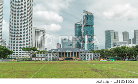 Skyline with Singapore Recreation Club and skyscrapers on background timelapse hyperlapse 131851652