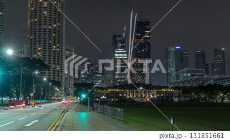 Skyline with Singapore Recreation Club and skyscrapers on background night timelapse hyperlapse 131851661