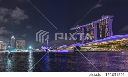 Beautiful laser and musical fountain show at the Marina Bay Sands waterfront in Singapore night timelapse 131851691