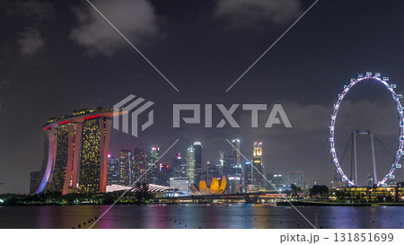 Downtown skyline of Singapore as viewed from across the water from The Garden East night timelapse hyperlapse. Singapore. Downtown skyline of Singapore as viewed from across the water from The Garden East night timelapse hyperlapse. Singapore. 131851699