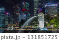 The Merlion fountain and Singapore skyline night timelapse hyperlapse. 131851725