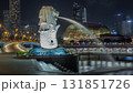 The Merlion fountain and Singapore skyline night timelapse hyperlapse. 131851726