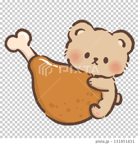 Cute Kawaii Bear Hugging Turkey Drumstick Autumn Feast Illustration Adorable Cozy Animal Character Art Fall Dinner Food Cartoon Design for Stickers Stationery and Thanksgiving Celebration 131851831