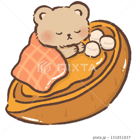 Cute Kawaii Bear Sleeping on Pumpkin Pie Cozy Fall Dessert Illustration Adorable Animal Character Art Autumn Sweet Food Cartoon Design for Stickers Stationery and Holiday Decor 131851837