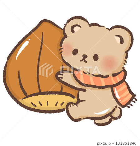 Cute Kawaii Bear with Acorn Autumn Illustration Cozy Animal Character Wearing Scarf Adorable Fall Season Design Sweet Cartoon for Stickers Stationery and Thanksgiving Art Cute Kawaii Bear with Acorn Autumn Illustration Cozy Animal Character Wearing Scarf Adorable Fall Season Design Sweet Cartoon for Stickers Stationery and Thanksgiving Art 131851840