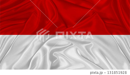 Flag of Monaco with cloth texture. Close up of Monegasque flag waving Flag of Monaco with cloth texture. Close up of Monegasque flag waving 131851928