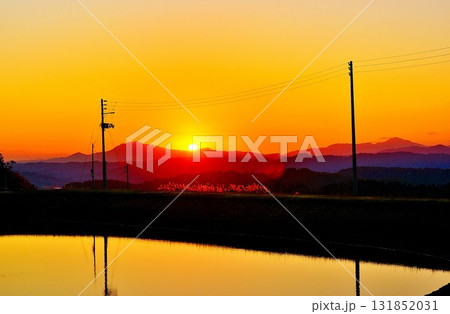 山古志錦鯉養鯉池夕景風景 山古志錦鯉養鯉池夕景風景 131852031