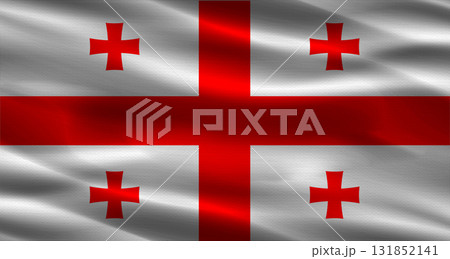 Georgia flag with fabric texture. Realistic flag of Georgia waving 131852141