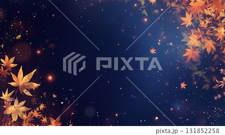 満天の星が輝く夜空と、画面の隅を飾る黄金色のもみじの葉が美しいフレーム 満天の星が輝く夜空と、画面の隅を飾る黄金色のもみじの葉が美しいフレーム 131852258