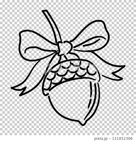 Cute Acorn Line Art with Bow Ribbon Coquette Fall Outline Illustration for Thanksgiving Autumn Decor Cottagecore Woodland Aesthetic and Seasonal Design 131852306