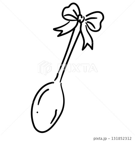 Spoon Line Art with Ribbon Bow Coquette Thanksgiving Tableware Outline Illustration for Fall Kitchen Autumn Tea Party and Holiday Decor 131852312