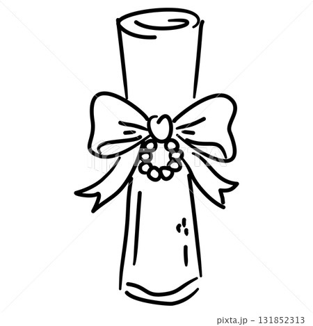 Elegant Scroll Line Art with Ribbon and Beads Coquette Thanksgiving Outline Illustration for Fall Invitations Romantic Letters and Vintage Autumn Decor 131852313