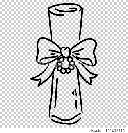 Elegant Scroll Line Art with Ribbon and Beads Coquette Thanksgiving Outline Illustration for Fall Invitations Romantic Letters and Vintage Autumn Decor 131852313