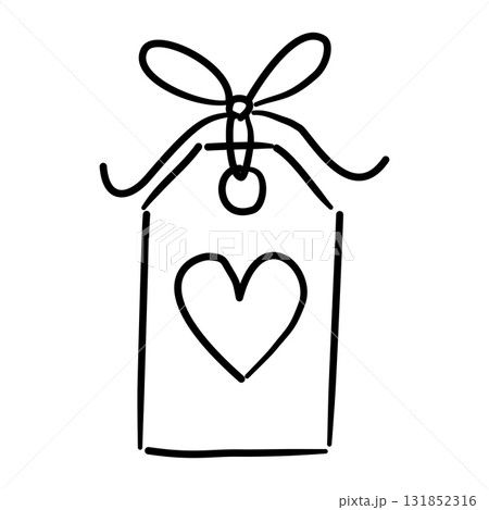 Gift Tag Line Art with Ribbon Bow and Heart Coquette Thanksgiving Outline Illustration for Holiday Packaging Autumn Greeting Card and Romantic Fall Decor 131852316