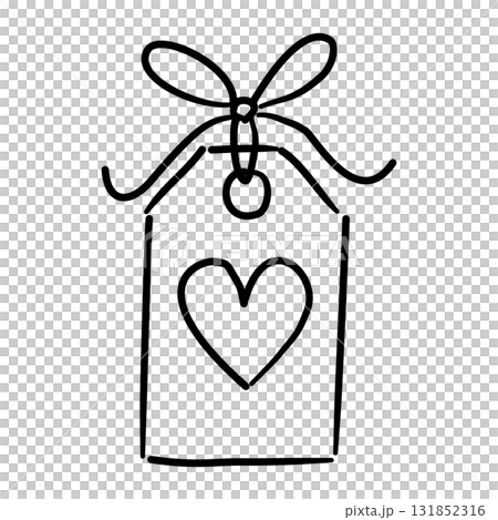 Gift Tag Line Art with Ribbon Bow and Heart Coquette Thanksgiving Outline Illustration for Holiday Packaging Autumn Greeting Card and Romantic Fall Decor 131852316