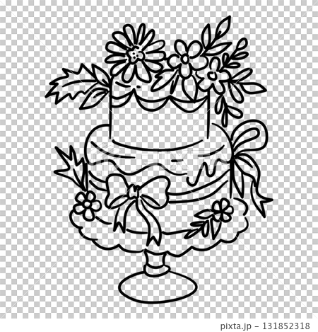 Floral Cake Line Art on Stand with Bows and Flowers Coquette Thanksgiving Dessert Outline Illustration for Fall Bakery Autumn Celebration and Holiday Decor Floral Cake Line Art on Stand with Bows and Flowers Coquette Thanksgiving Dessert Outline Illustration for Fall Bakery Autumn Celebration and Holiday Decor 131852318