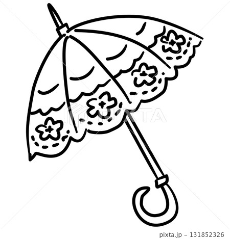 Elegant Lace Parasol Line Art with Floral Details Coquette Autumn Outline Illustration for Thanksgiving Fall Fashion Romantic Vintage and Whimsical Decor 131852326